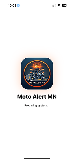 Pantalla de inicio de Moto Alert MN preparando el sistema