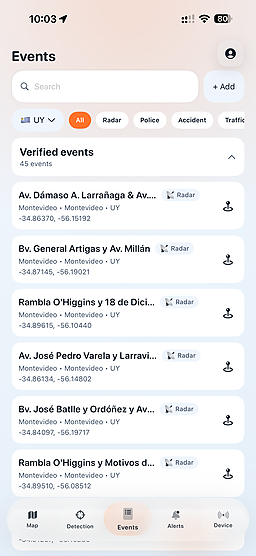 Captura de eventos verificados de Moto Alert MN