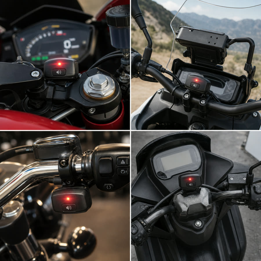 Dispositivo Moto Alert MN montado en una moto urbana